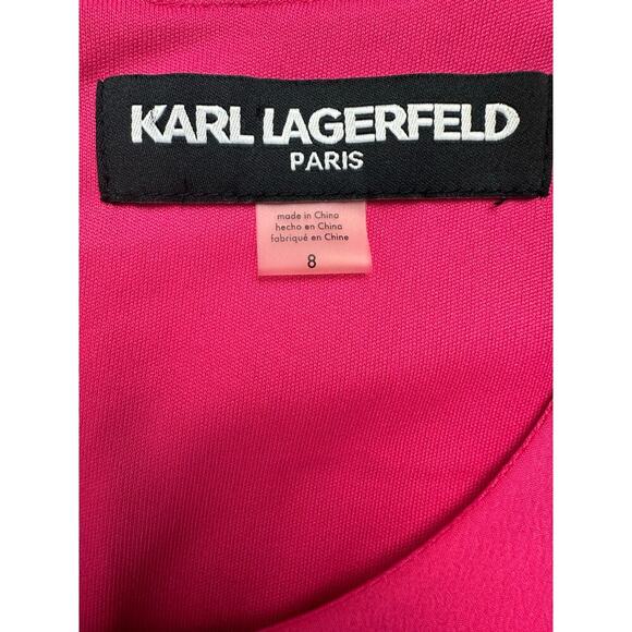 Karl Lagerfeld Paris Size 8 NWT Women's Hot Pink Knee Length Dress Bell Sleeves - Picture 8 of 13